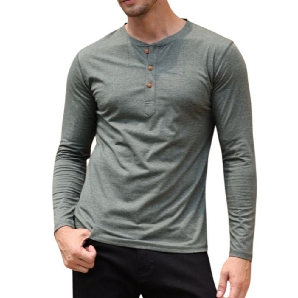 NWT NITAGUT Green Long Sleeve Henley T-Shirt Sz L Slim Fit Lightweight LS Tee